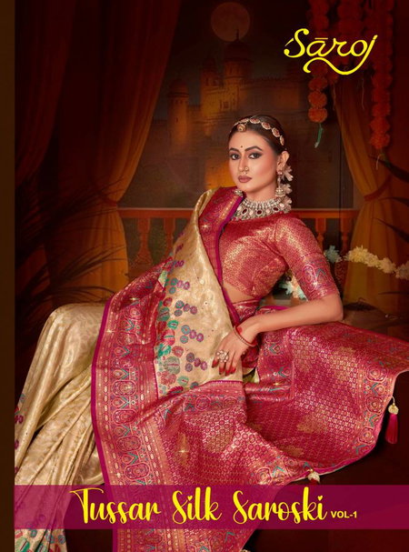 Tussar Silk Saroski Vol 1 By Saroj Tissue Silk Sarees Online Wholesale